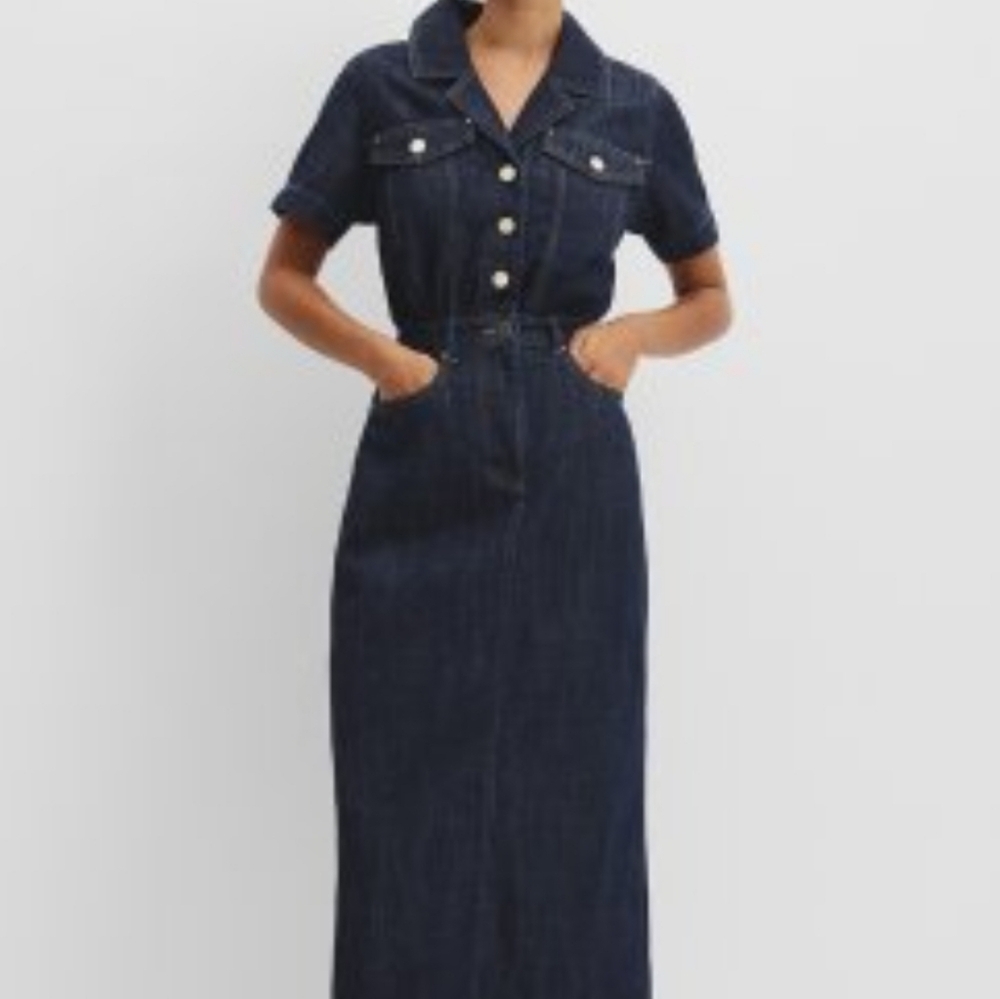 Vintage Jessie Jeanswear 100% Cotton S12 Denim Button Up Front Pockets Dress